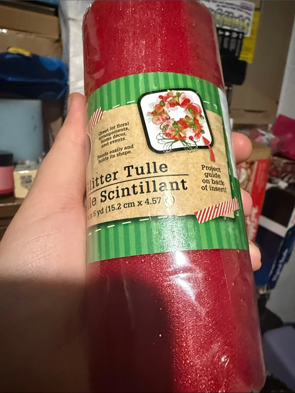 Crafters square Glitter Tulle Roll - Red -